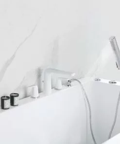 Tuscany® Navassa Polished Chrome & White Roman Bathtub Faucet with Handheld Shower -Tuscany Shop 6736316 IU LS 45 V2