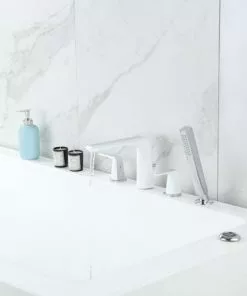 Tuscany® Navassa Polished Chrome & White Roman Bathtub Faucet with Handheld Shower -Tuscany Shop 6736316 IU RS 45