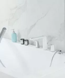 Tuscany® Navassa Polished Chrome & White Roman Bathtub Faucet with Handheld Shower -Tuscany Shop 6736316 IU RS 45 V2