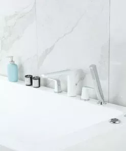 Tuscany® Navassa Polished Chrome & White Roman Bathtub Faucet with Handheld Shower -Tuscany Shop 6736316 SC RS 45