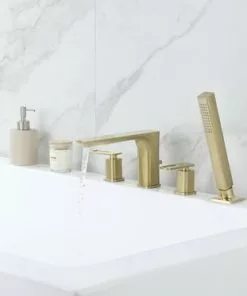 Tuscany® Gatineau Two-Handle 1-Spray Matte Gold Roman Bathtub Faucet With Handheld Shower -Tuscany Shop 6736353 IU RS 45
