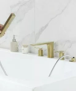 Tuscany® Gatineau Two-Handle 1-Spray Matte Gold Roman Bathtub Faucet With Handheld Shower -Tuscany Shop 6736353 IU RS 45 V2