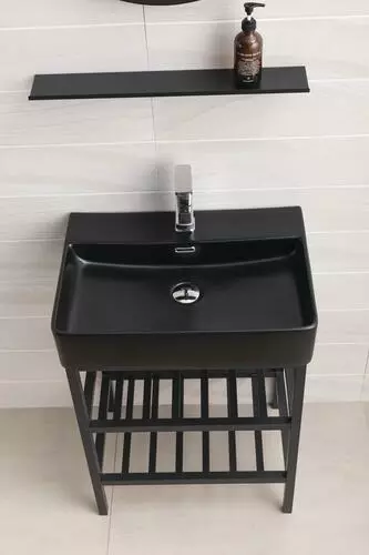 Tuscany® Thatcher 23-3/8"W X 16-5/8"D Black Rectangle Console Sink With Base | Modern Bathroom Sink 2 Tuscany® Thatcher 23-3/8"W X 16-5/8"D Black Rectangle Console Sink With Base | Modern Bathroom Sink - Image 2