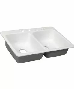 Tuscany® Drop-In 33" White Cast Iron 4-Hole Double Bowl Kitchen Sink - Durable & Stylish