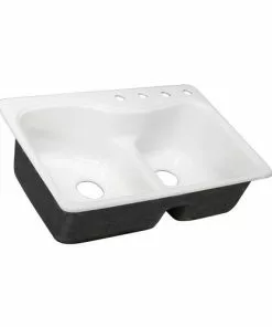 Tuscany Windansea Drop-In 33" White Cast Iron 4-Hole Double Bowl Kitchen Sink | Durable & Stylish
