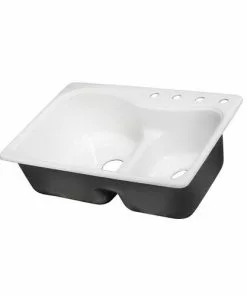 Tuscany Windansea Drop-In 33" White Cast Iron 4-Hole Double Bowl Kitchen Sink | Durable & Stylish -Tuscany Shop 775 4r 1500