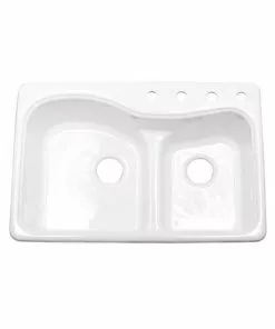 Tuscany Windansea Drop-In 33" White Cast Iron 4-Hole Double Bowl Kitchen Sink | Durable & Stylish -Tuscany Shop 775 4t 1500