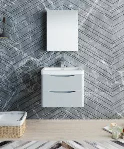 Fresca Tuscany 24 Inch Wall Mounted Bathroom Vanity with Glossy Gray Finish, White Acrylic Top & Integrated Rectangular Bowl -Tuscany Shop FVN9024GRG 2