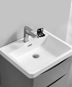 Fresca Tuscany 24 Inch Wall Mounted Bathroom Vanity with Glossy Gray Finish, White Acrylic Top & Integrated Rectangular Bowl -Tuscany Shop FVN9024GRG 4