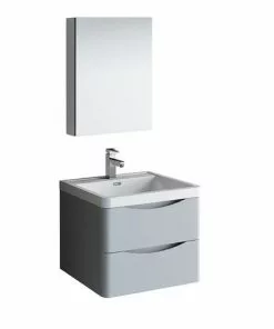 Fresca Tuscany 24 Inch Wall Mounted Bathroom Vanity with Glossy Gray Finish, White Acrylic Top & Integrated Rectangular Bowl