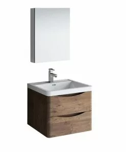 Fresca Tuscany 24" Rosewood Wall-Hung Vanity with White Acrylic Top & Integrated Rectangular Bowl