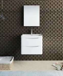 Fresca Tuscany 24"W x 19"D Glossy White Wall-Mounted Vanity with Integrated Rectangular Bowl & Medicine Cabinet - Modern Bathroom Solution -Tuscany Shop FVN9024WH 2