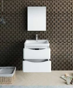 Fresca Tuscany 24"W x 19"D Glossy White Wall-Mounted Vanity with Integrated Rectangular Bowl & Medicine Cabinet - Modern Bathroom Solution -Tuscany Shop FVN9024WH 3