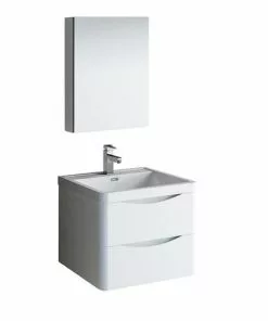 Fresca Tuscany 24"W x 19"D Glossy White Wall-Mounted Vanity with Integrated Rectangular Bowl & Medicine Cabinet - Modern Bathroom Solution