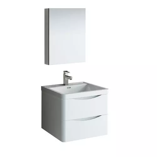 Fresca Tuscany 24"W x 19"D Glossy White Wall-Mounted Vanity with Integrated Rectangular Bowl & Medicine Cabinet - Modern Bathroom Solution
