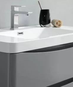 Fresca Tuscany 31.5" Glossy Gray Wall-Hung Vanity with White Acrylic Top & Integrated Rectangular Bowl - Modern Bathroom Vanity Set -Tuscany Shop FVN9032GRG 6
