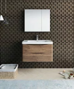 Fresca Tuscany 31.5"W Rosewood Wall-Hung Vanity with White Acrylic Top & Integrated Rectangular Bowl & Medicine Cabinet -Tuscany Shop FVN9032RW 2