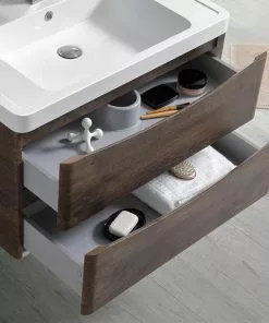 Fresca Tuscany 31.5"W Rosewood Wall-Hung Vanity with White Acrylic Top & Integrated Rectangular Bowl & Medicine Cabinet -Tuscany Shop FVN9032RW 4