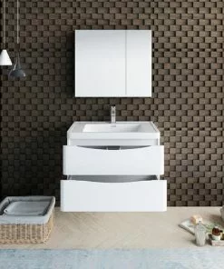 Fresca Tuscany 31.5"W Glossy White Wall-Hung Vanity with Acrylic Top & Integrated Bowl -Tuscany Shop FVN9032WH 3