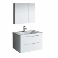 Fresca Tuscany 31.5"W Glossy White Wall-Hung Vanity with Acrylic Top & Integrated Bowl