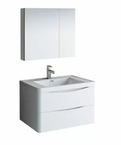 Fresca Tuscany 31.5"W Glossy White Wall-Hung Vanity with Acrylic Top & Integrated Bowl