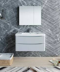 Fresca Tuscany 35.5"W Wall Hung Vanity with Glossy Gray Finish & White Acrylic Top | Integrated Rectangular Bowl & Medicine Cabinet 9 Fresca Tuscany 35.5"W Wall Hung Vanity with Glossy Gray Finish & White Acrylic Top | Integrated Rectangular Bowl & Medicine Cabinet -Tuscany Shop FVN9036GRG 2