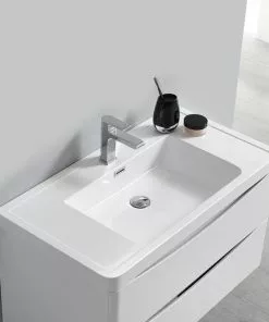 Fresca Tuscany 35.5"W Glossy White Wall-Hung Vanity with Integrated Rectangular Bowl & Medicine Cabinet -Tuscany Shop FVN9036WH 4