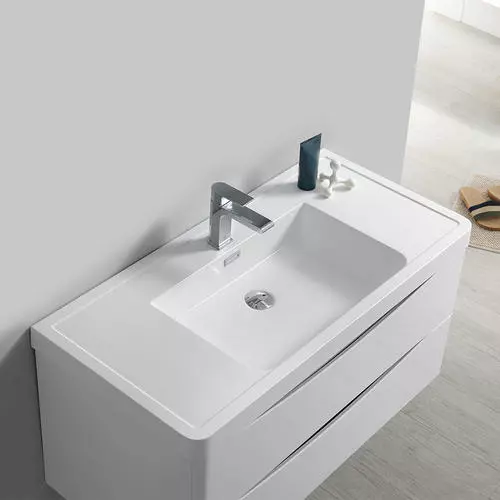 Fresca Tuscany 39.5"W Glossy White Wall Hung Vanity with White Acrylic Top & Rectangular Bowl 5 Fresca Tuscany 39.5"W Glossy White Wall Hung Vanity with White Acrylic Top & Rectangular Bowl - Image 5