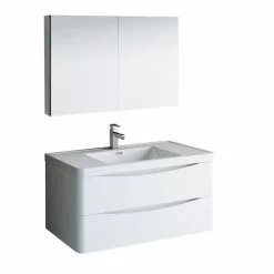 Fresca Tuscany 39.5"W Glossy White Wall Hung Vanity with White Acrylic Top & Rectangular Bowl