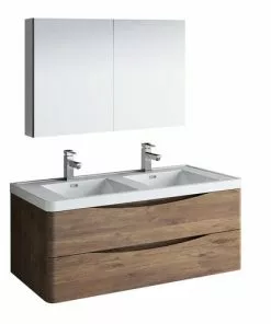 Fresca Tuscany 47"W Rosewood Wall Hung Vanity with White Acrylic Top & Integrated Bowls