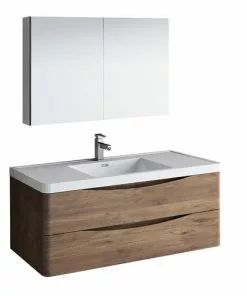 Fresca Tuscany 47"W Rosewood Wall Hung Vanity with White Acrylic Top & Integrated Rectangular Bowl & Medicine Cabinet