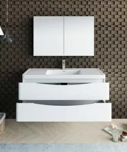 Fresca Tuscany 47"W Glossy White Wall Hung Vanity with Integrated Rectangular Bowl & Medicine Cabinet -Tuscany Shop FVN9048WH 3