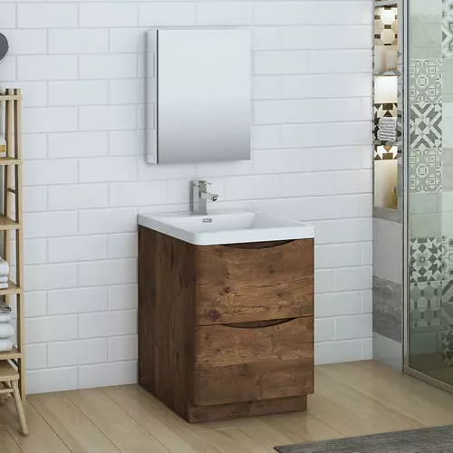Fresca Tuscany 24"W X 19"D Rosewood Vanity with White Acrylic Top & Integrated Rectangular Bowl & Medicine Cabinet 2 Fresca Tuscany 24"W X 19"D Rosewood Vanity with White Acrylic Top & Integrated Rectangular Bowl & Medicine Cabinet - Image 2