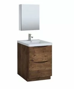 Fresca Tuscany 24"W X 19"D Rosewood Vanity with White Acrylic Top & Integrated Rectangular Bowl & Medicine Cabinet