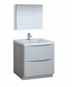 Fresca Tuscany 31.5"W x 19"D Glossy Gray Vanity with White Acrylic Top & Integrated Rectangular Bowl