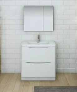 Fresca Tuscany 31.5"W X 19"D Glossy White Bathroom Vanity with Integrated Rectangular Bowl and Medicine Cabinet -Tuscany Shop FVN9132WH 2