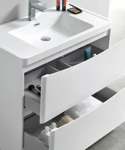 Fresca Tuscany 31.5"W X 19"D Glossy White Bathroom Vanity with Integrated Rectangular Bowl and Medicine Cabinet -Tuscany Shop FVN9132WH 6