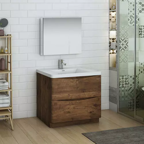 Fresca Tuscany 35.5"W Rosewood Vanity with White Acrylic Top & Integrated Rectangular Bowl + Medicine Cabinet 2 Fresca Tuscany 35.5"W Rosewood Vanity with White Acrylic Top & Integrated Rectangular Bowl + Medicine Cabinet - Image 2