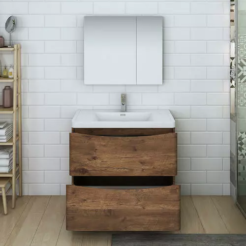 Fresca Tuscany 35.5"W Rosewood Vanity with White Acrylic Top & Integrated Rectangular Bowl + Medicine Cabinet 4 Fresca Tuscany 35.5"W Rosewood Vanity with White Acrylic Top & Integrated Rectangular Bowl + Medicine Cabinet - Image 4