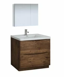 Fresca Tuscany 35.5"W Rosewood Vanity with White Acrylic Top & Integrated Rectangular Bowl + Medicine Cabinet