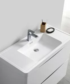 Fresca Tuscany 35.5"W X 19"D Glossy White Vanity with White Acrylic Top & Integrated Rectangular Bowl | Modern Bathroom Vanity with Medicine Cabinet 11 Fresca Tuscany 35.5"W X 19"D Glossy White Vanity with White Acrylic Top & Integrated Rectangular Bowl | Modern Bathroom Vanity with Medicine Cabinet -Tuscany Shop FVN9136WH 4