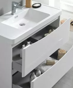 Fresca Tuscany 35.5"W X 19"D Glossy White Vanity with White Acrylic Top & Integrated Rectangular Bowl | Modern Bathroom Vanity with Medicine Cabinet 13 Fresca Tuscany 35.5"W X 19"D Glossy White Vanity with White Acrylic Top & Integrated Rectangular Bowl | Modern Bathroom Vanity with Medicine Cabinet -Tuscany Shop FVN9136WH 6