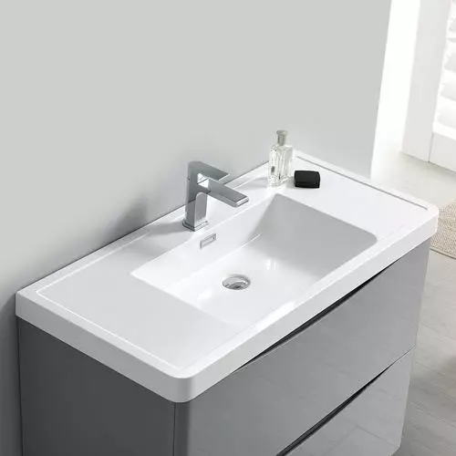 Fresca Tuscany 39.5"W Glossy Gray Vanity with White Acrylic Top & Integrated Rectangular Bowl | Modern Bathroom Vanity with Medicine Cabinet 5 Fresca Tuscany 39.5"W Glossy Gray Vanity with White Acrylic Top & Integrated Rectangular Bowl | Modern Bathroom Vanity with Medicine Cabinet - Image 5