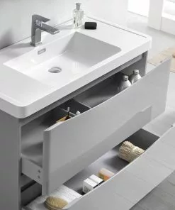 Fresca Tuscany 39.5"W Glossy Gray Vanity with White Acrylic Top & Integrated Rectangular Bowl | Modern Bathroom Vanity with Medicine Cabinet 13 Fresca Tuscany 39.5"W Glossy Gray Vanity with White Acrylic Top & Integrated Rectangular Bowl | Modern Bathroom Vanity with Medicine Cabinet -Tuscany Shop FVN9140GRG 6