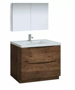 Fresca Tuscany 39.5"W Rosewood Vanity with White Acrylic Top & Integrated Rectangular Bowl