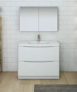 Fresca Tuscany 39.5"W White Vanity with Acrylic Top & Integrated Bowl - Modern Bathroom Design 10 Fresca Tuscany 39.5"W White Vanity with Acrylic Top & Integrated Bowl - Modern Bathroom Design -Tuscany Shop FVN9140WH 2