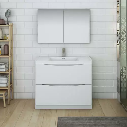 Fresca Tuscany 39.5"W White Vanity with Acrylic Top & Integrated Bowl - Modern Bathroom Design 3 Fresca Tuscany 39.5"W White Vanity with Acrylic Top & Integrated Bowl - Modern Bathroom Design - Image 3