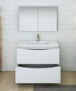 Fresca Tuscany 39.5"W White Vanity with Acrylic Top & Integrated Bowl - Modern Bathroom Design 11 Fresca Tuscany 39.5"W White Vanity with Acrylic Top & Integrated Bowl - Modern Bathroom Design -Tuscany Shop FVN9140WH 3