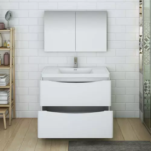 Fresca Tuscany 39.5"W White Vanity with Acrylic Top & Integrated Bowl - Modern Bathroom Design 4 Fresca Tuscany 39.5"W White Vanity with Acrylic Top & Integrated Bowl - Modern Bathroom Design - Image 4