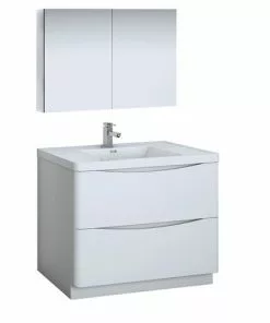 Fresca Tuscany 39.5"W White Vanity with Acrylic Top & Integrated Bowl - Modern Bathroom Design